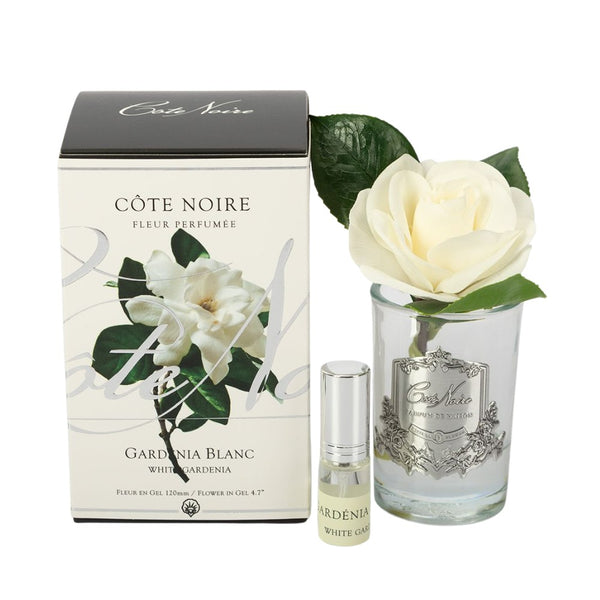 Cote Noire Perfumed Natural Touch Single Gardenias (Silver & Clear Glass) - Beauty Affairs1